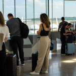 Passageiros aguardam informações sobre voos em terminal de aeroporto brasileiro.