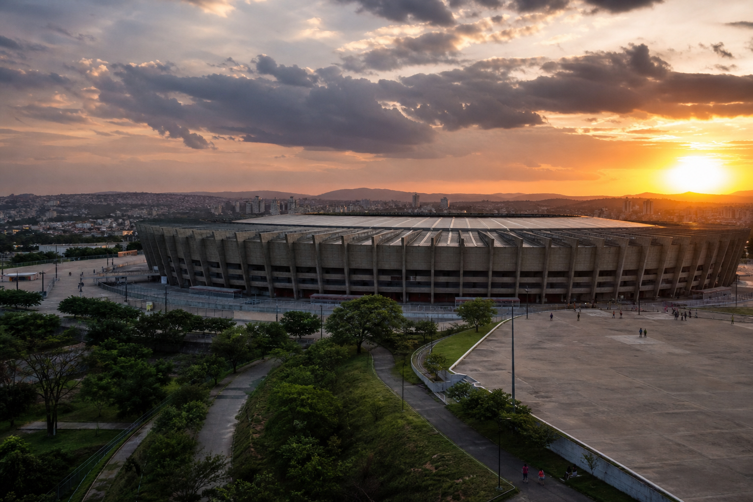 Vista externa do Mineirão, em Belo Horizonte, sem textos ou marcas, em referência ao debate sobre publicidade de casas de apostas